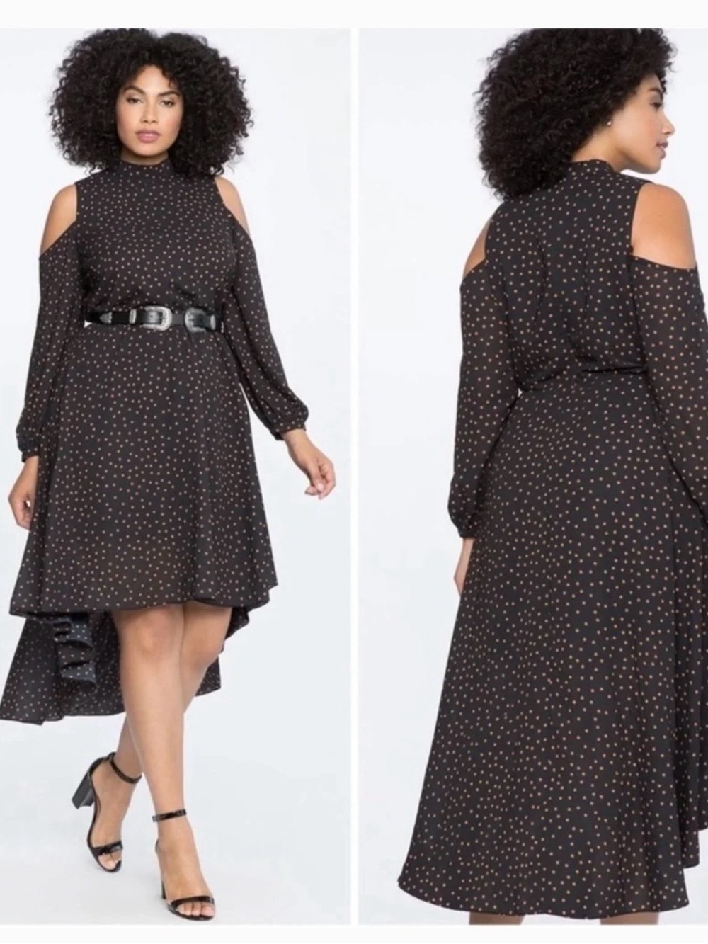 Eloquii Navy Dress with Orange Polka Dots High-Low Hem